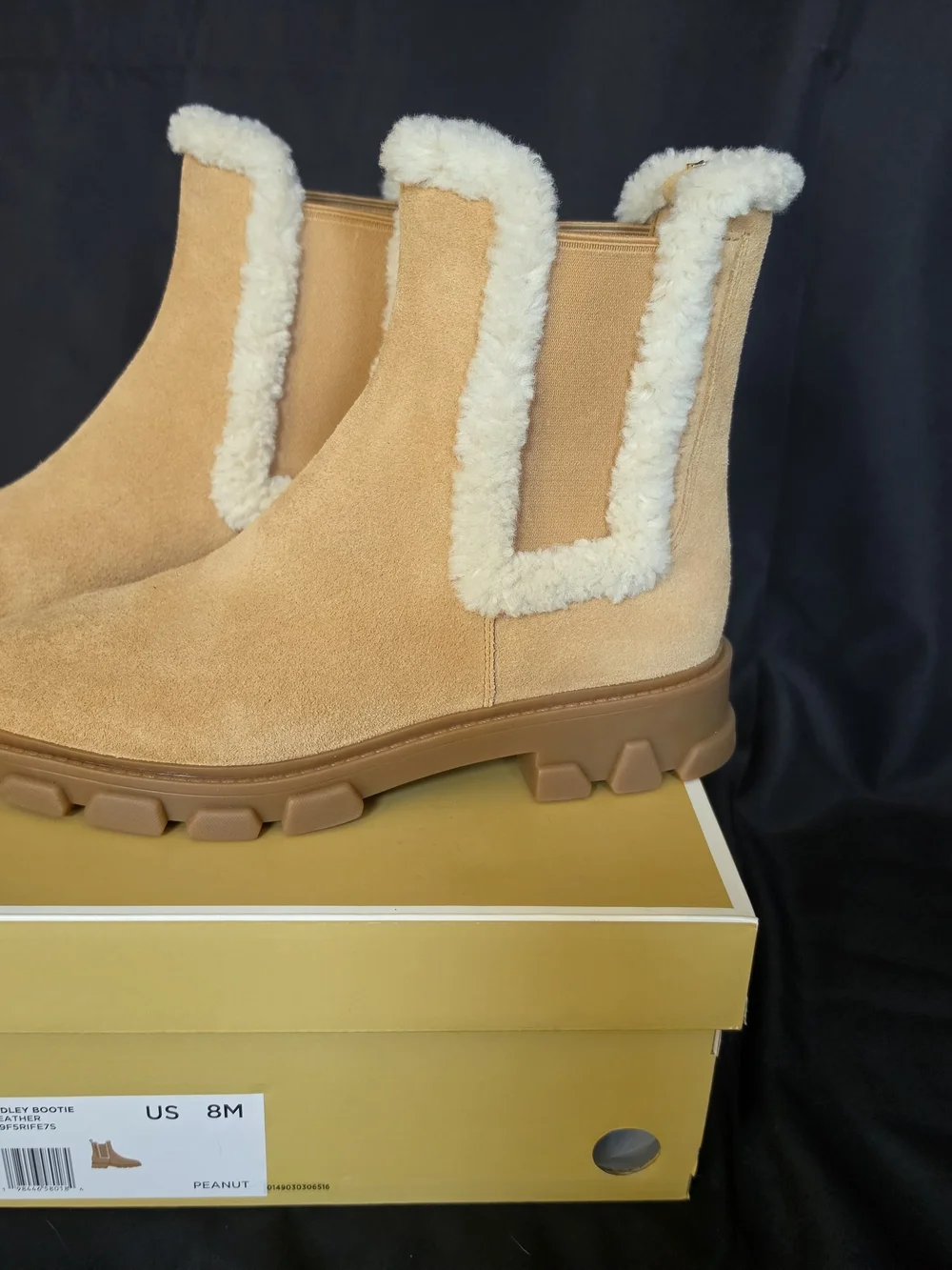Michael Kors Tan Suede Ridley Boot with Faux Shearling Trim